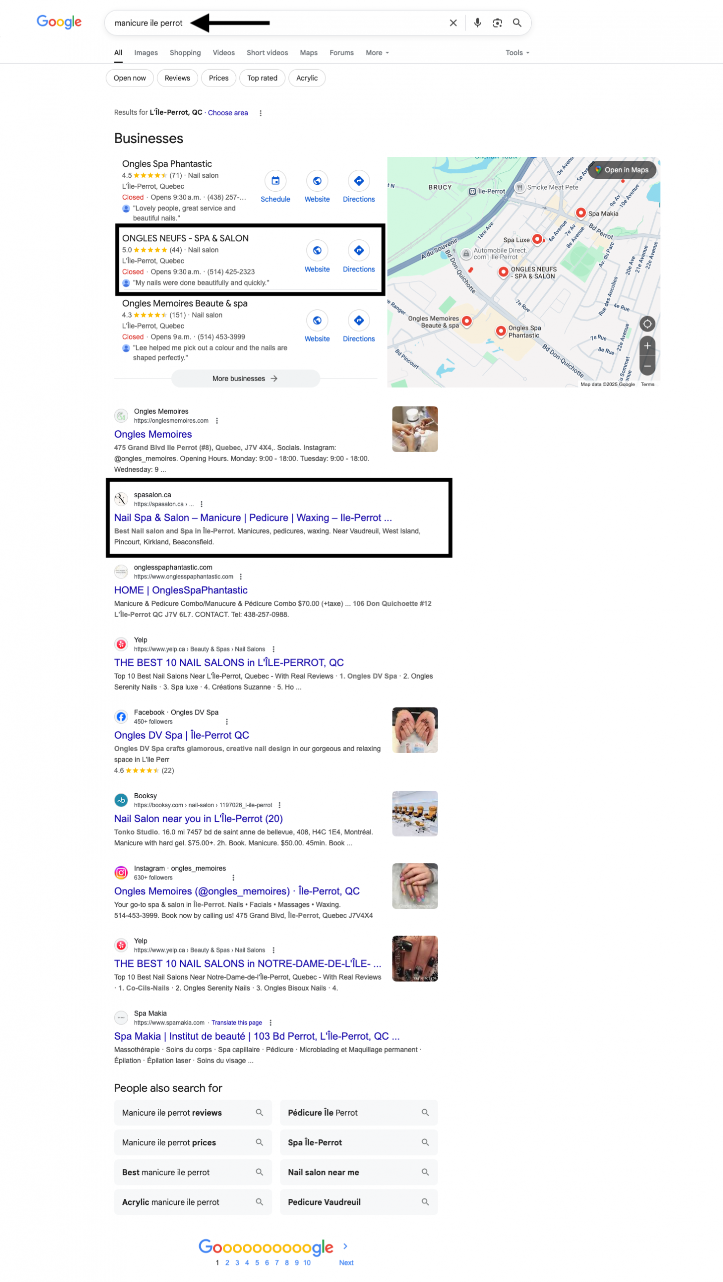 Nail Salon ranking on the first page of Google for local manicure searches in Île-Perrot and Vaudreuil-Dorion.