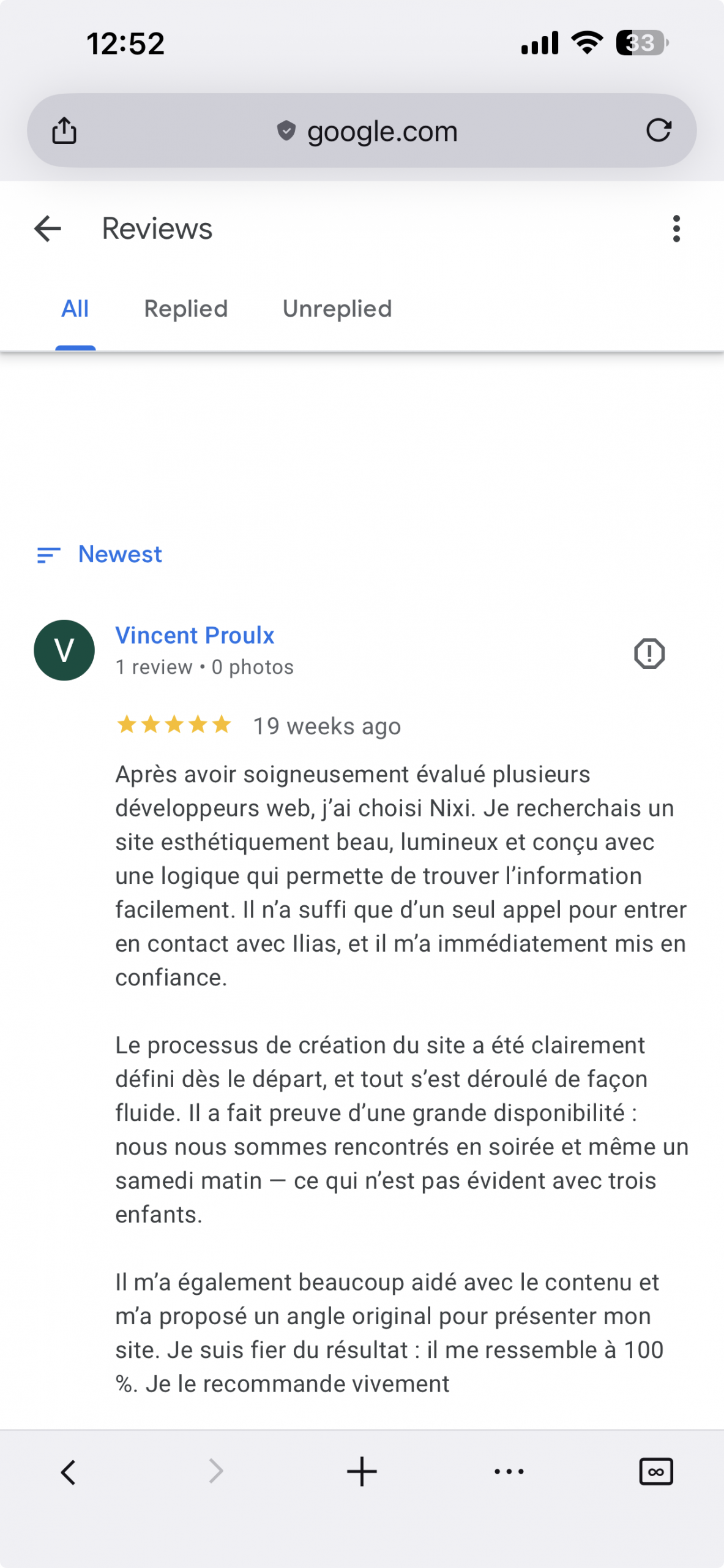 pincourt osteopath website design testimonial