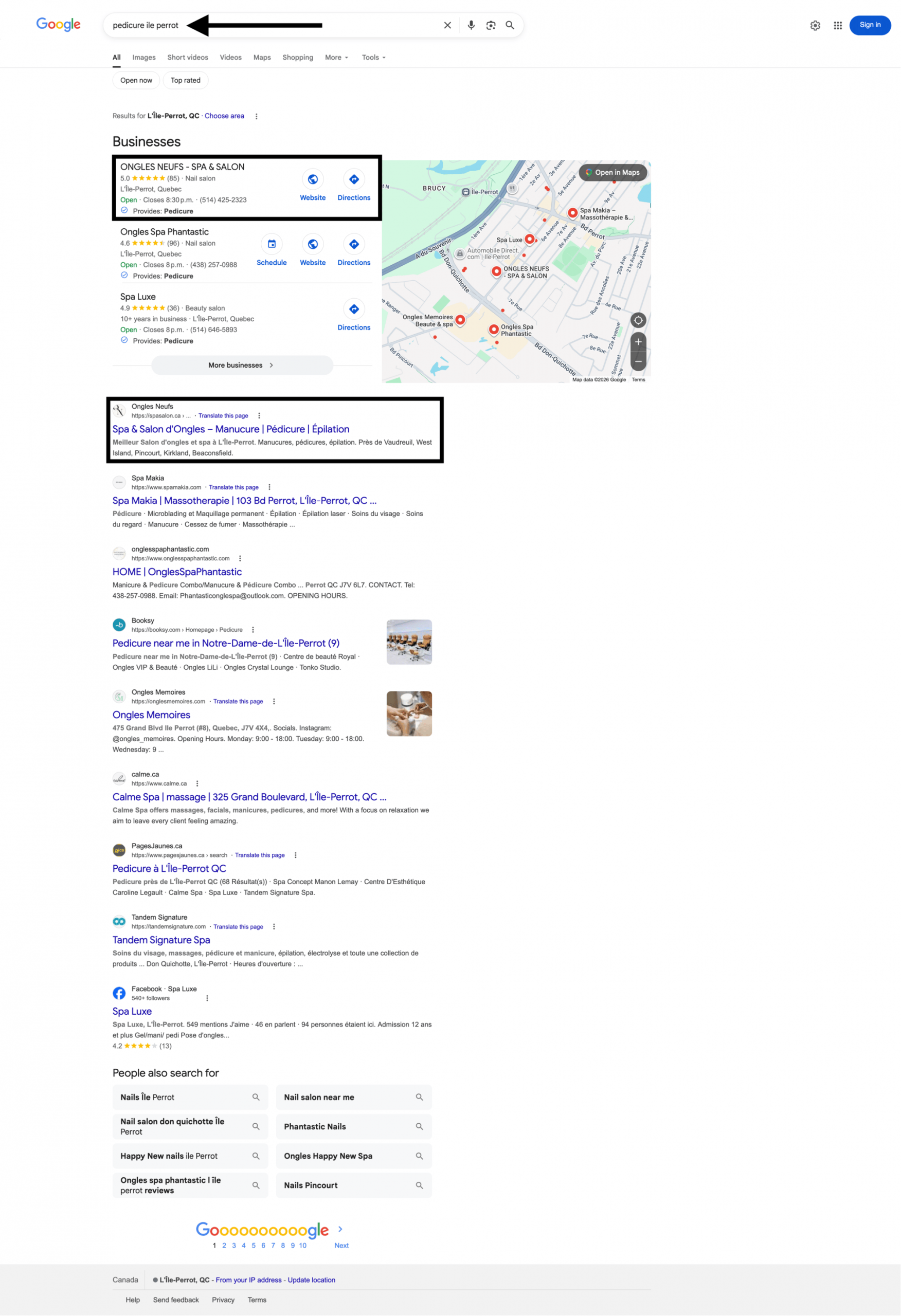 Salon de manucure classé en première page de Google pour les recherches locales de manucure à Île-Perrot et Vaudreuil-Dorion.