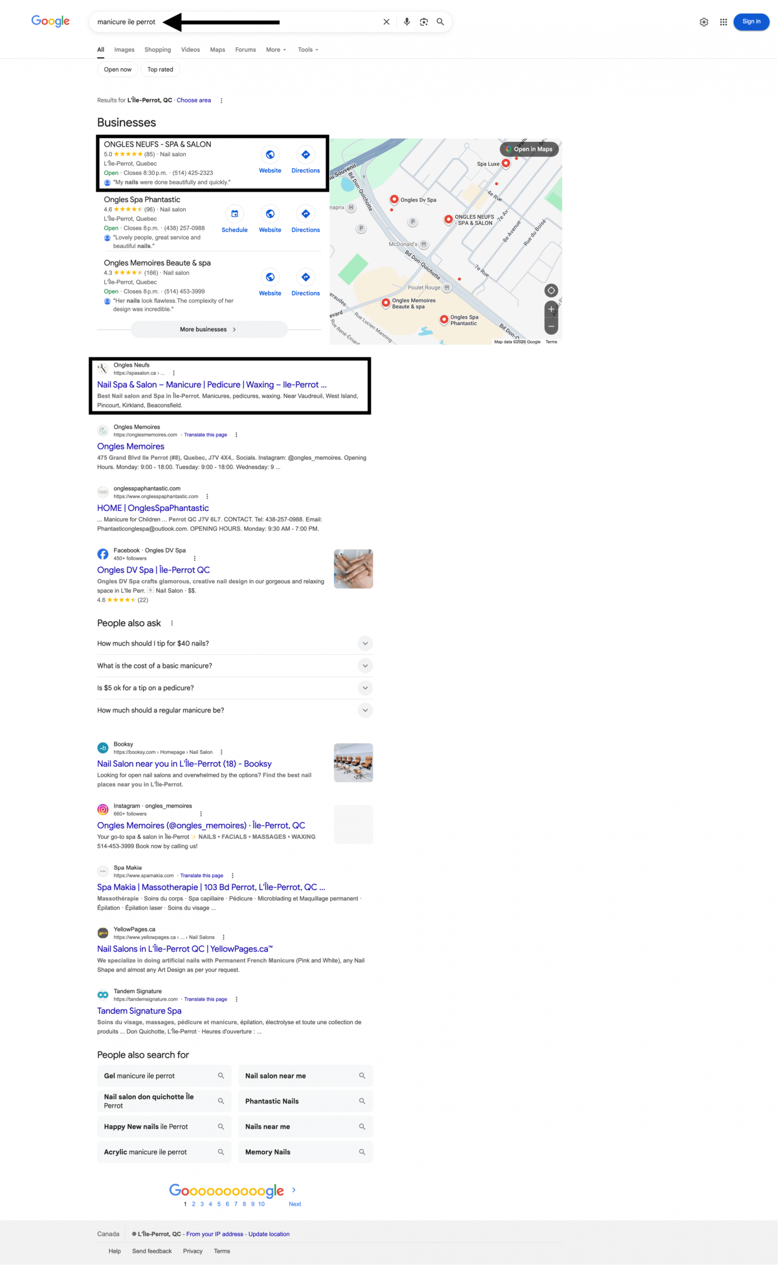 site web salon de manucure, ile perrot